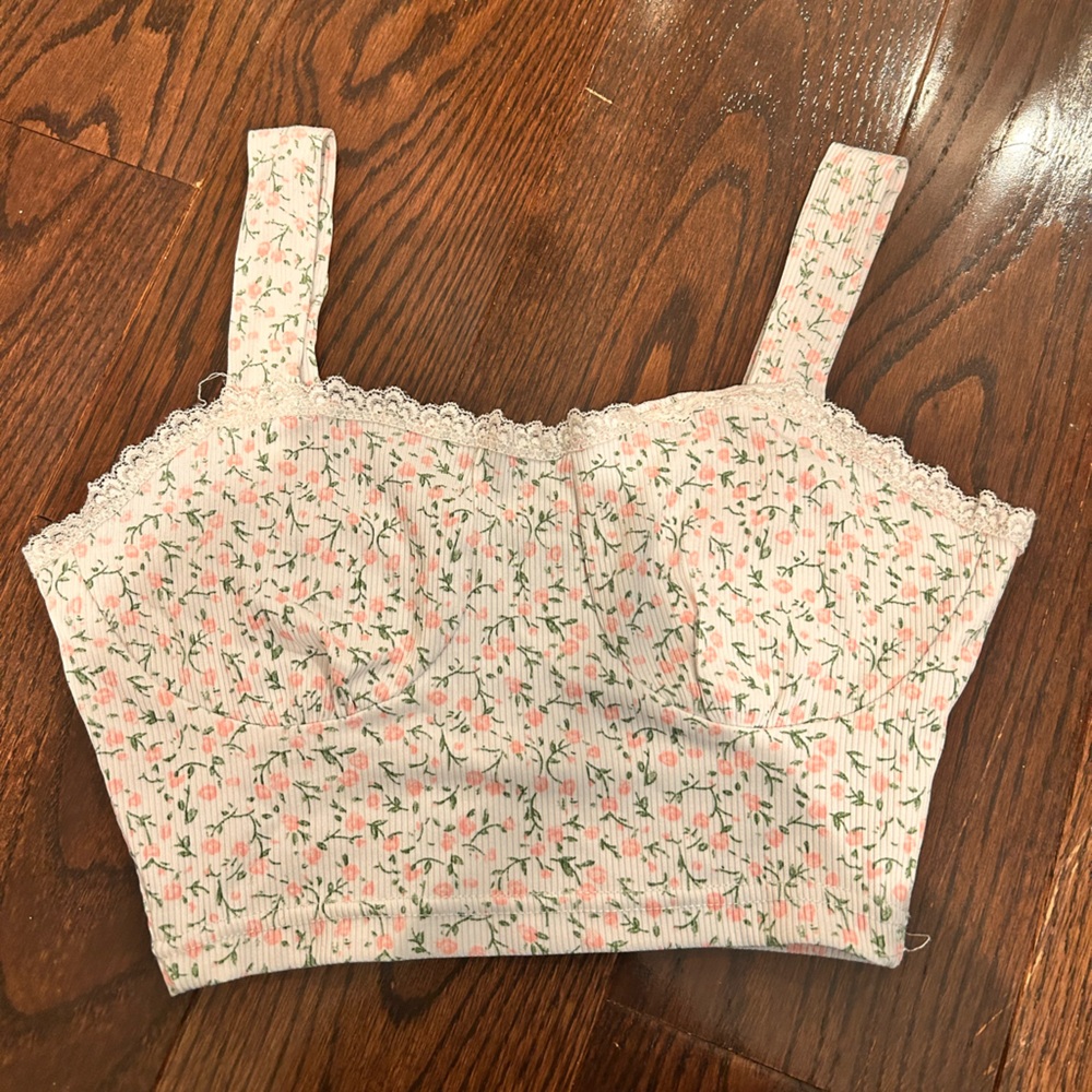 SHEIN Floral Crop Top - Pink and White